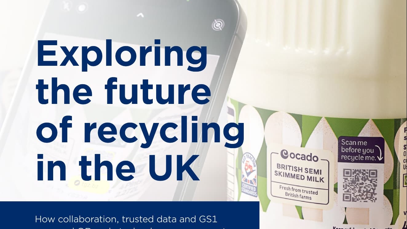 Cover of the GS1 UK case study: a phone scanning the Smart QR Code on an Ocado milk bottle