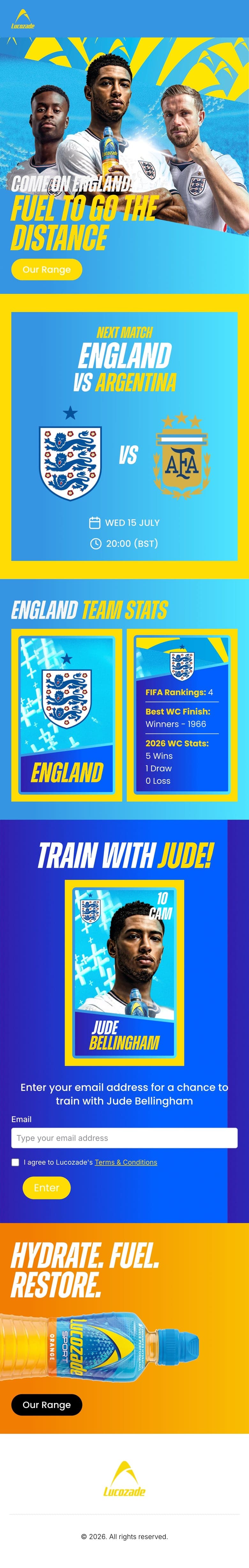 Lucozade England campaign landing page the scan opens, full length