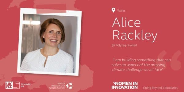 Photo of Alice on a Women in Innovation background