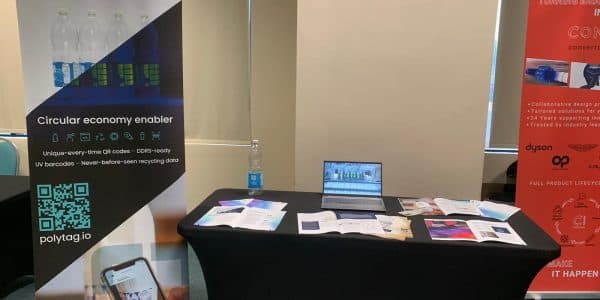 Photo of a polytag stand at the Recoup conference