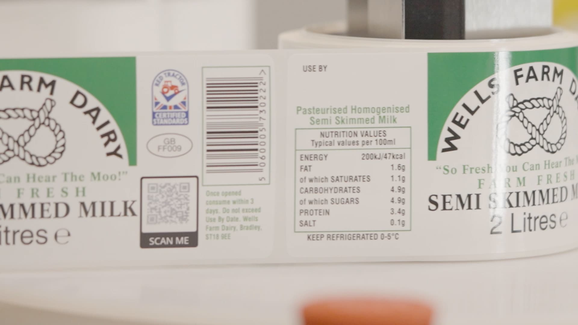 Photo of a milk packaging label
