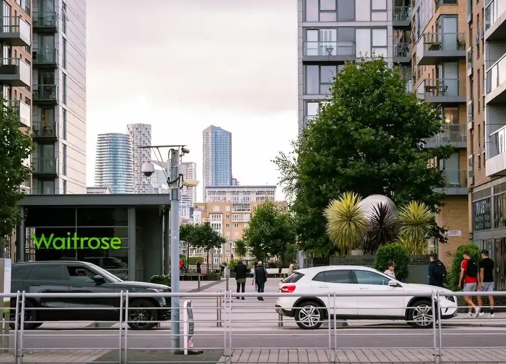Photo of the street outside of a Waitrose store