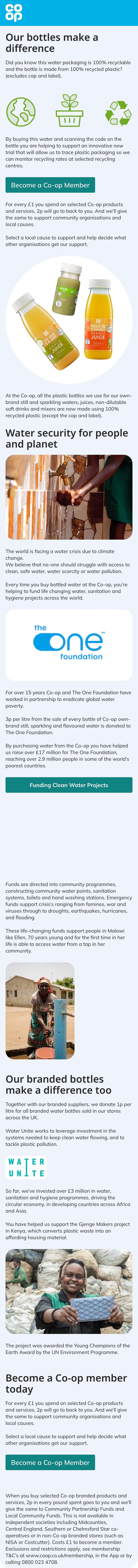 Co-op water bottle landing page the scan opens, full length
