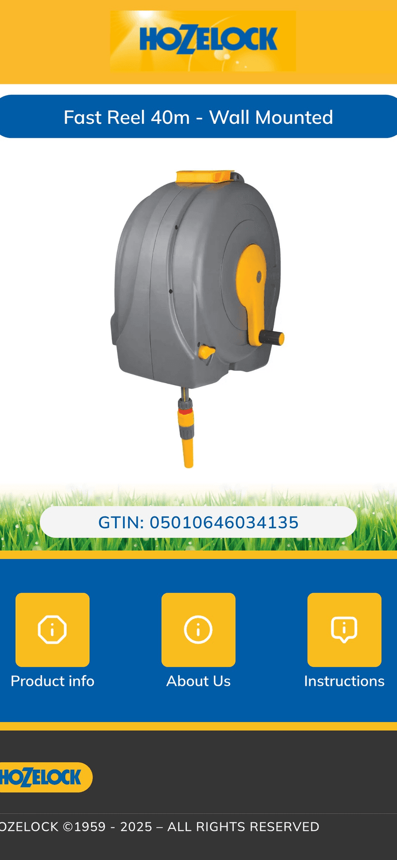 Hozelock Fast Reel 40m landing page: GTIN, product info and instructions